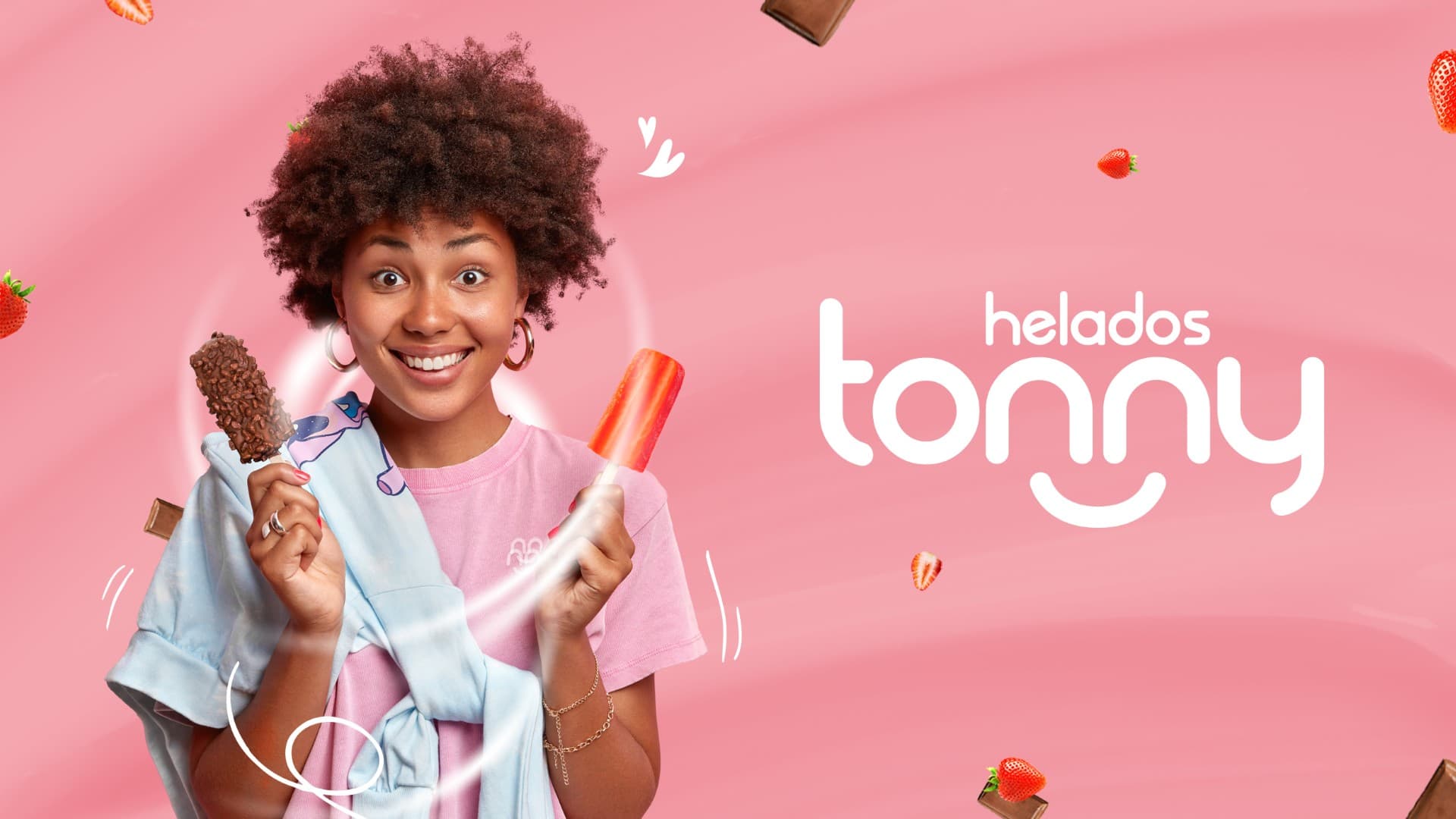 Promoción oficial de Helados Tonny — paletas de chocolate y fresa